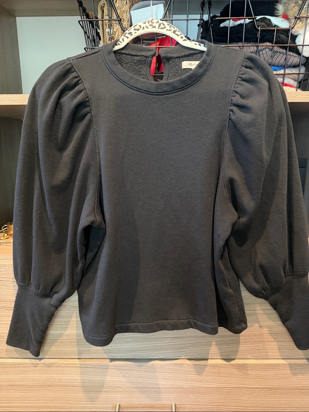 Madewell Black Puff-Sleeve Crewneck Sweater